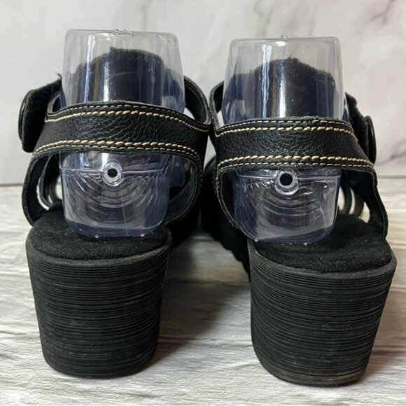 Aerosoles Women's Black Leather Shopping Bog Wedge Heel Platform Sandals - Picture 9 of 16